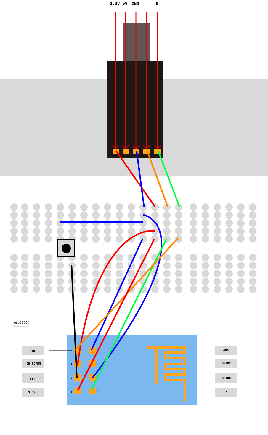 USB TTL ESP8266 breadboard circuit